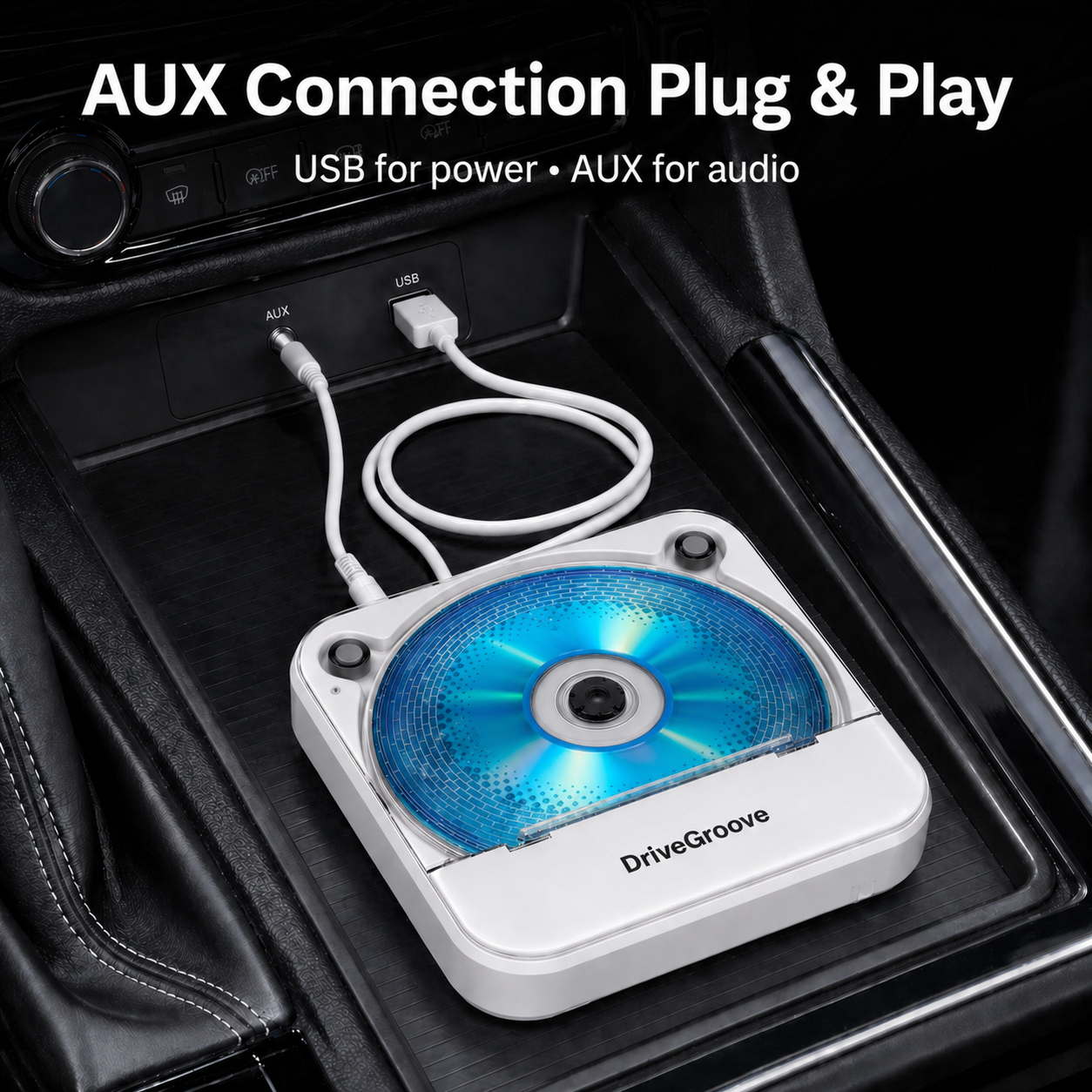DriveGroove CD Player for Car Without CD Drive USB External Portable CD Unit with AUX & Bluetooth Adapter, Plug & Play for Old New Vehicle Trucks SUV