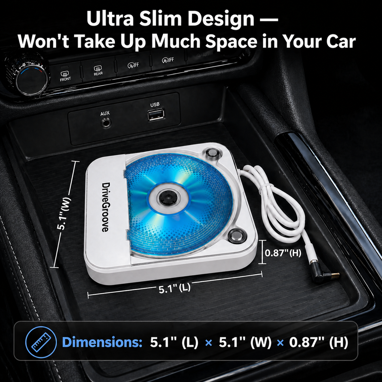 DriveGroove CD Player for Car Without CD Drive USB External Portable CD Unit with AUX & Bluetooth Adapter, Plug & Play for Old New Vehicle Trucks SUV