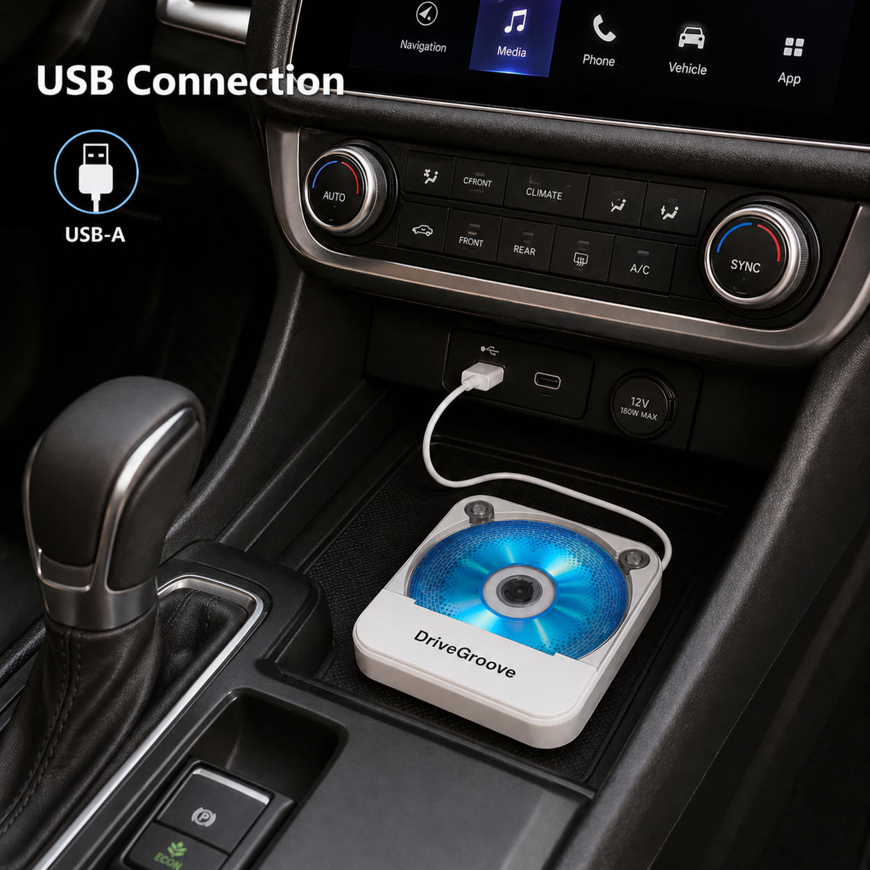 DriveGroove CD Player for Car Without CD Drive USB External Portable CD Unit with AUX & Bluetooth Adapter, Plug & Play for Old New Vehicle Trucks SUV