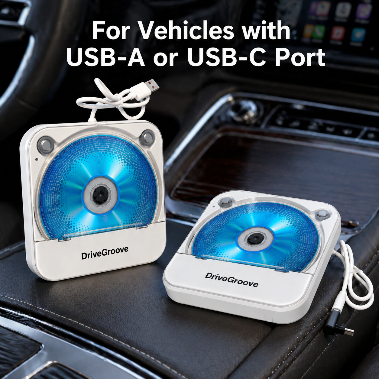 DriveGroove CD Player for Car Without CD Drive USB External Portable CD Unit with AUX & Bluetooth Adapter, Plug & Play for Old New Vehicle Trucks SUV